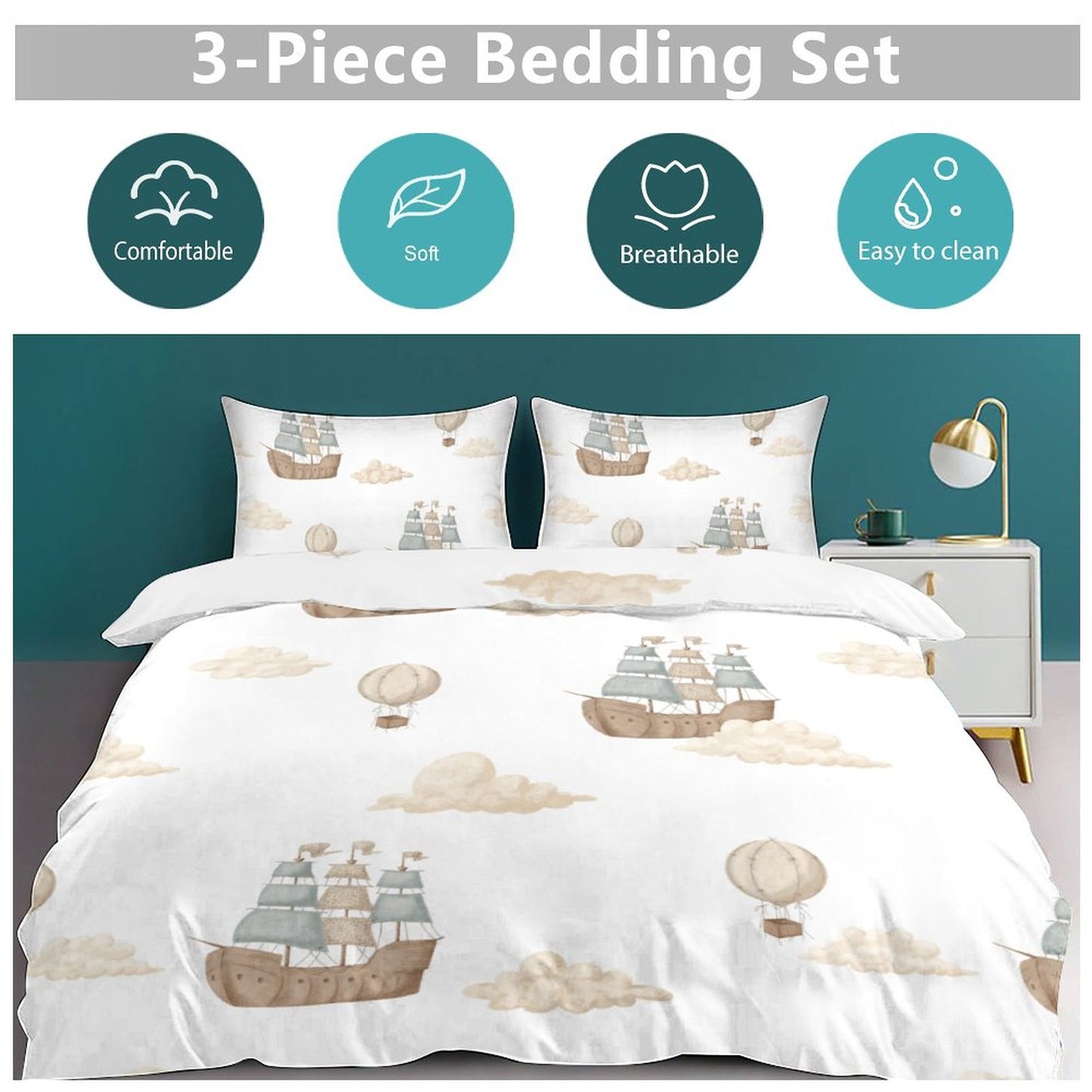 Boy Pirate Ship Clouds 3-Piece Bedding Set-86"×70" Twin Duvet Cover Set Free Shipping
Free Shipping