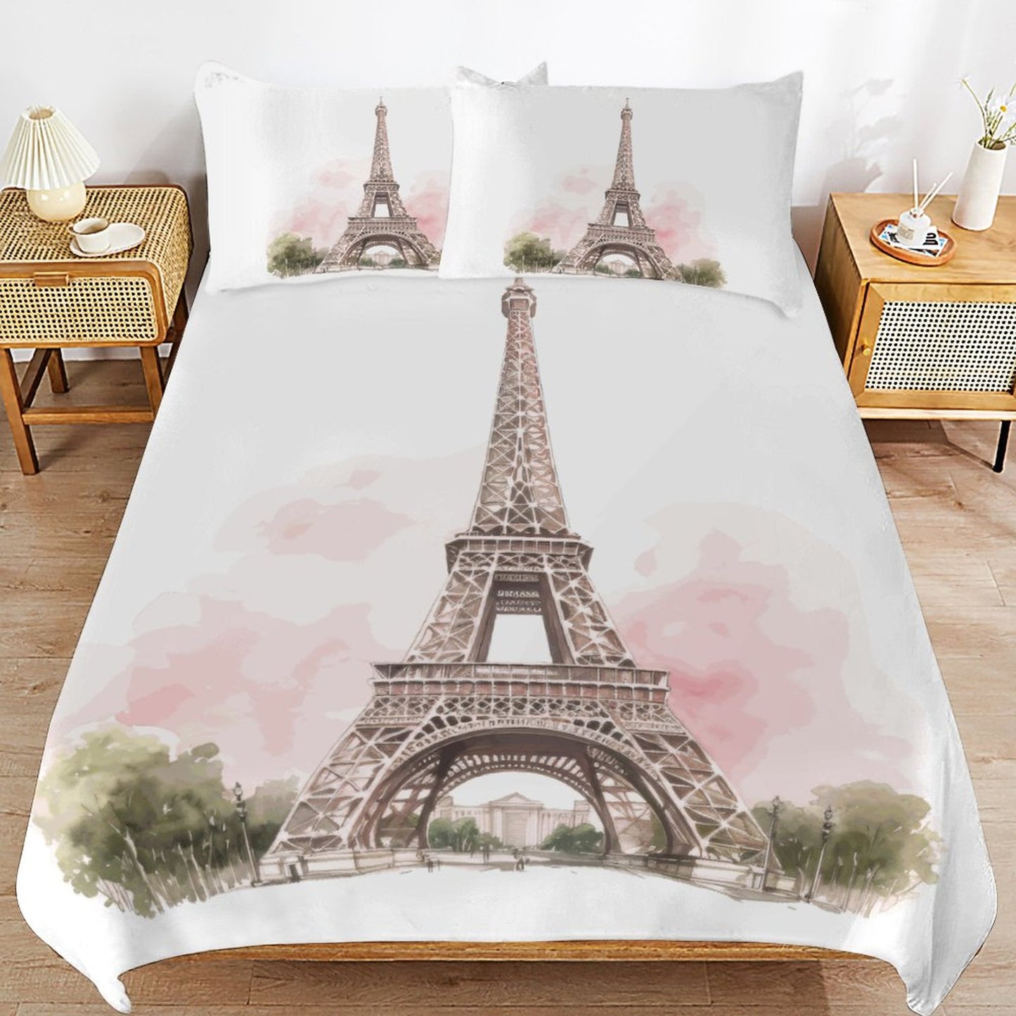 Watercolor Paris Eiffel Tower Bedding Set-90"x90" Full, Queen Duvet Cover