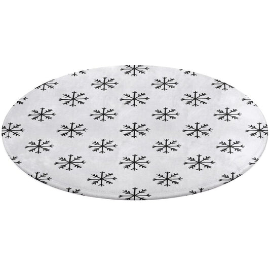 Round Plush Bath Mat- Sophisticated Snowflake