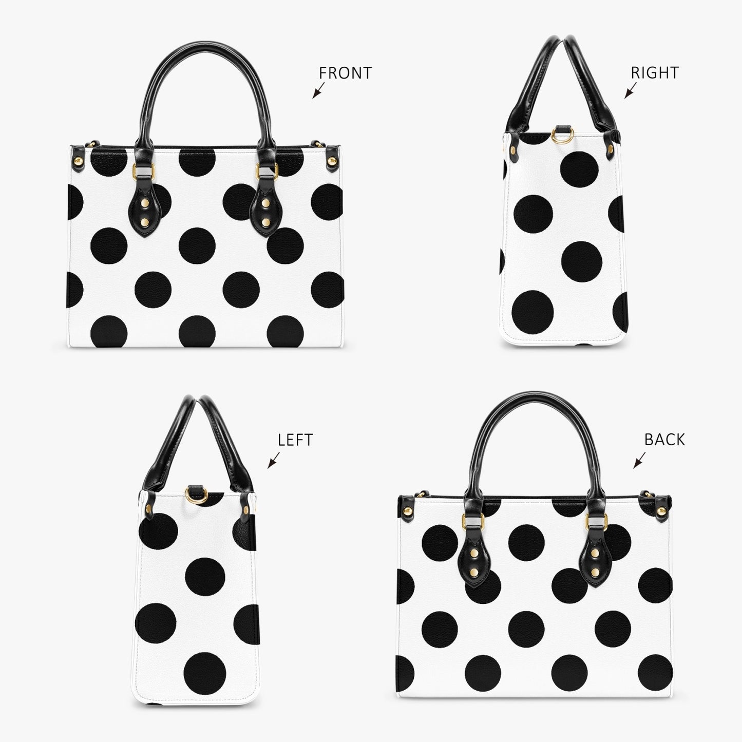 Structured Handbag- Black and White Polka