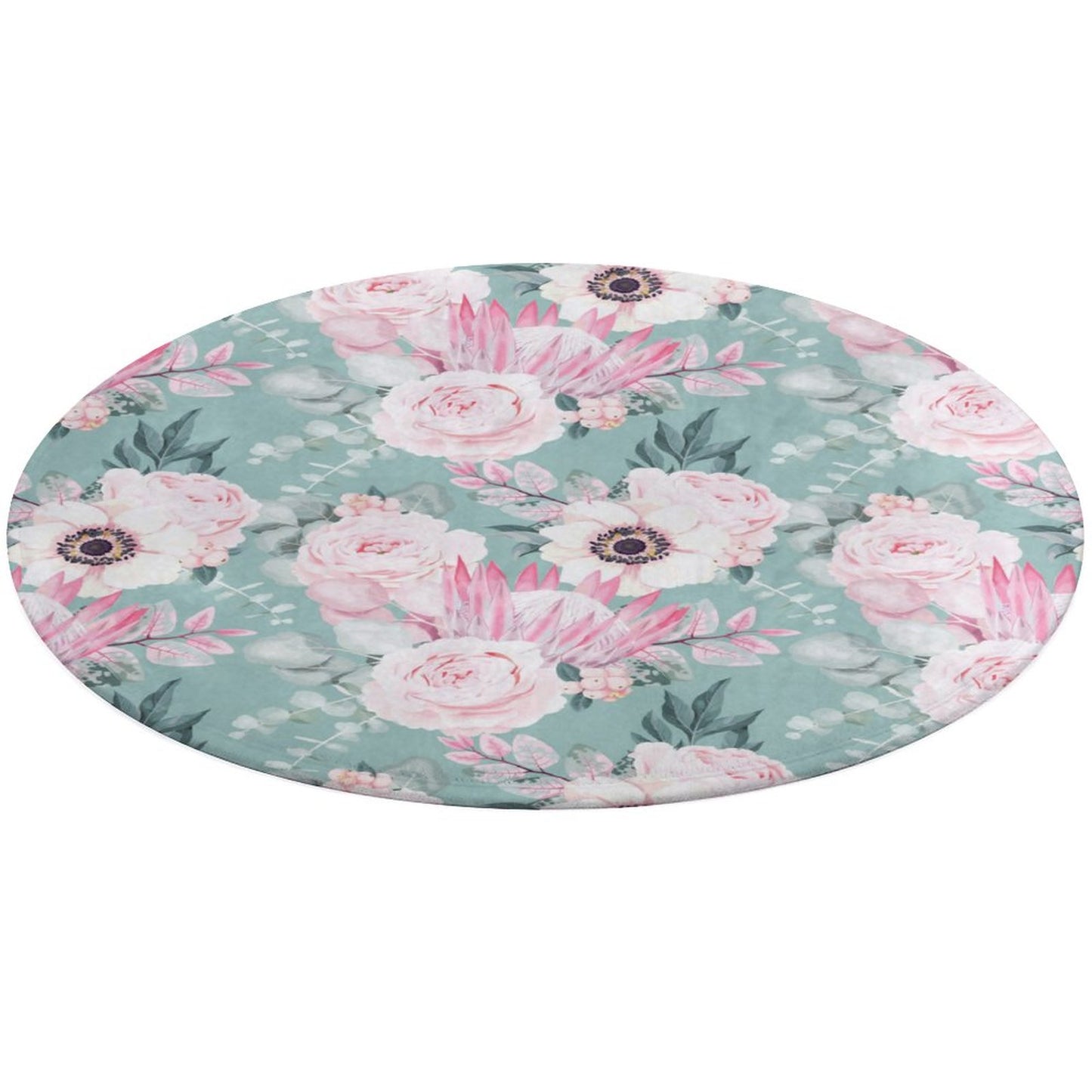 Round Plush Bath Mat- Boho Floral Fun