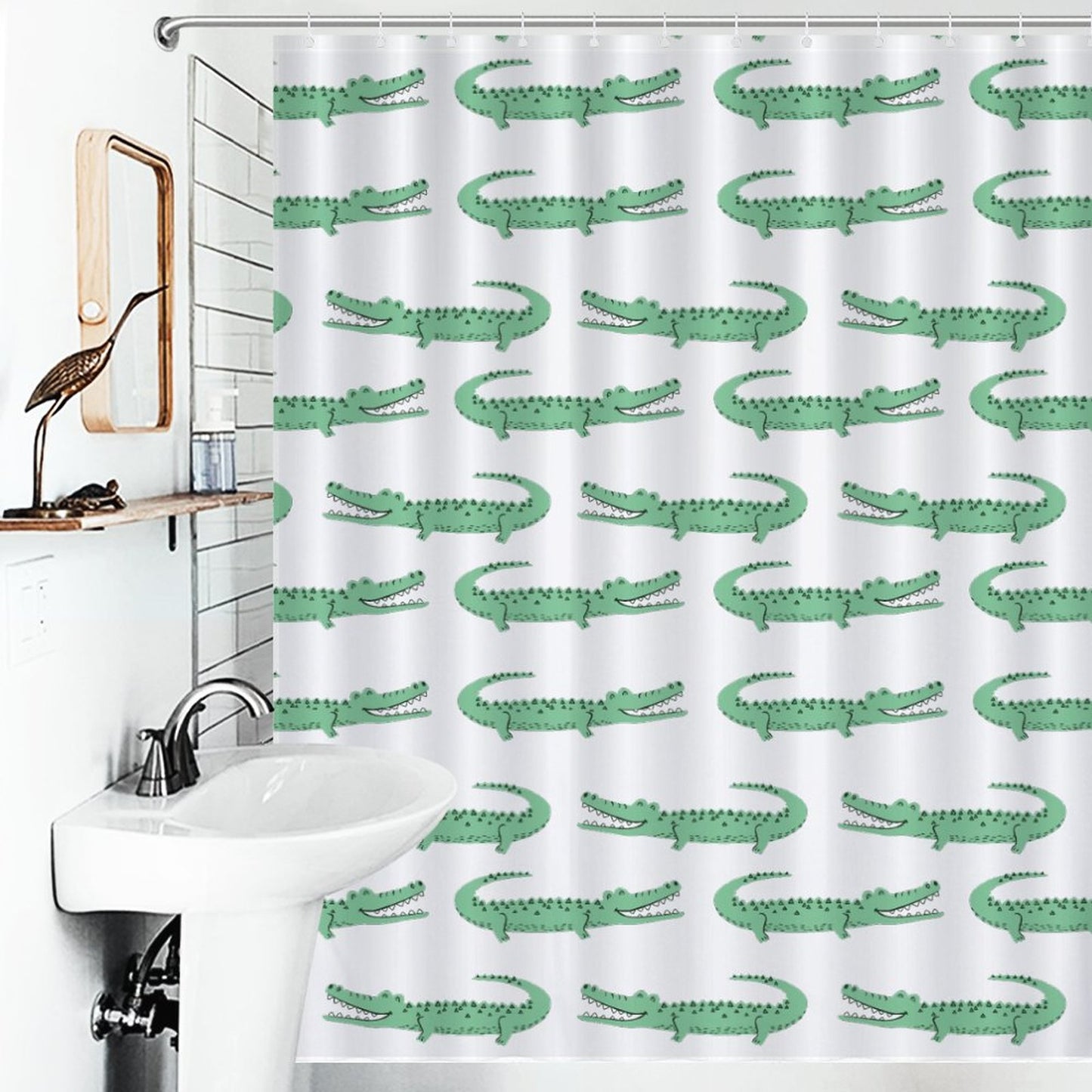 Lightweight Shower Curtain- Preppy Crocodiles