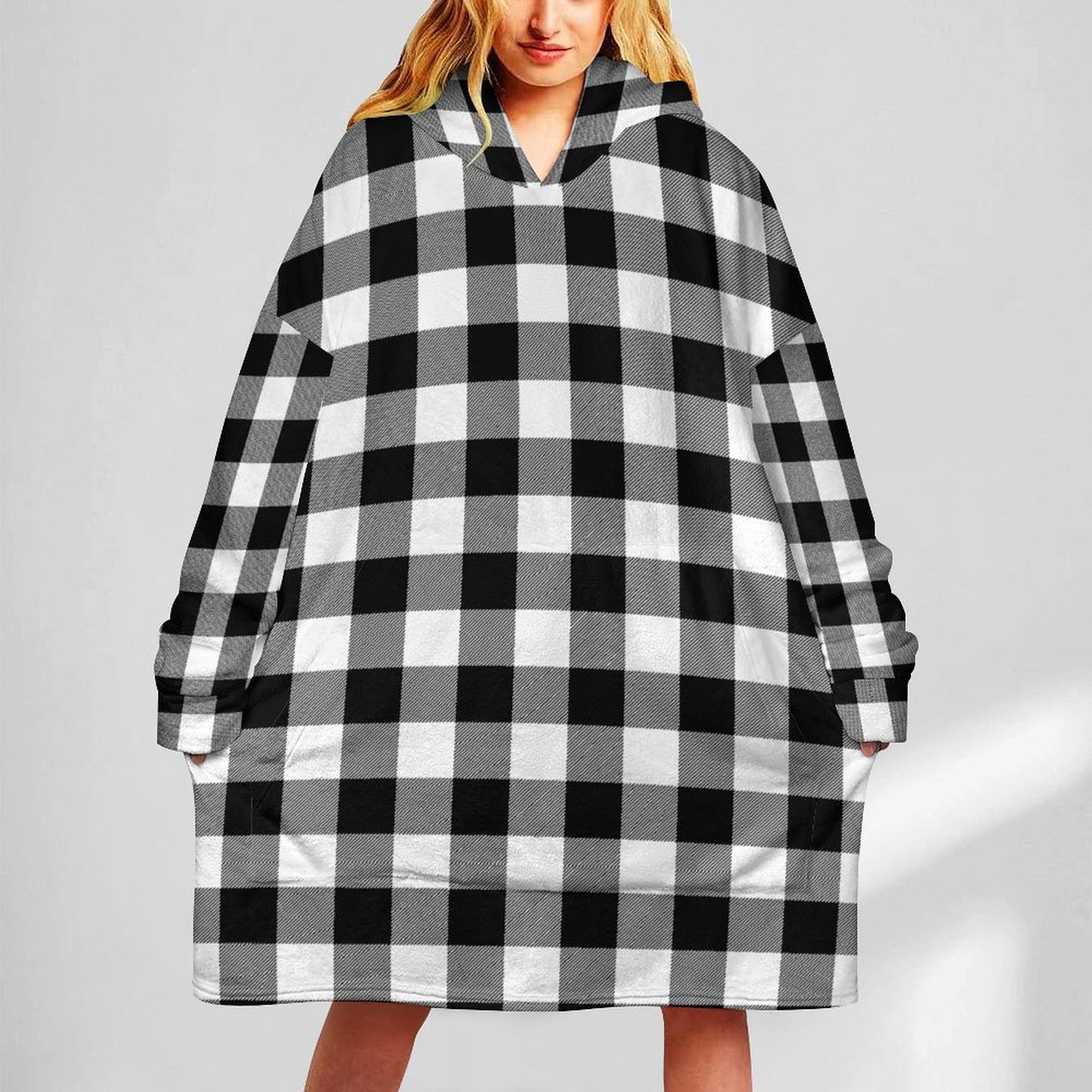 Oversized Soft Wearable Sweater Blanket Buffalo Plaid