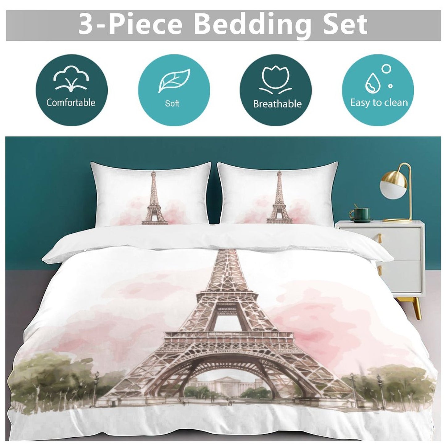 3-Piece Bedding Set-86"×70"/ 218×177cm (Dual-sidede Printing)