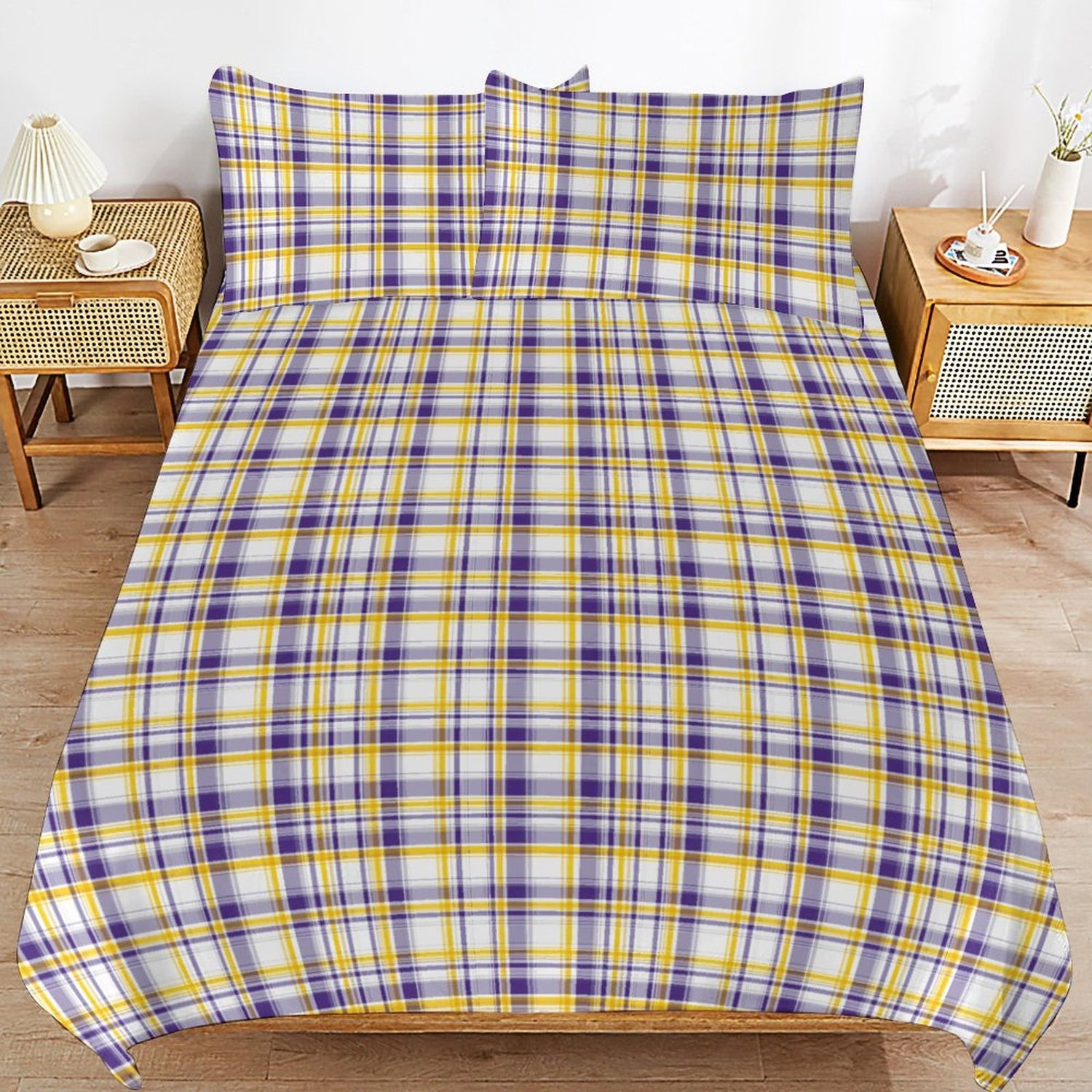 Tiger Plaid 3-Piece Reversible Duvet Cover & Pillow Sham Set – Full/Queen