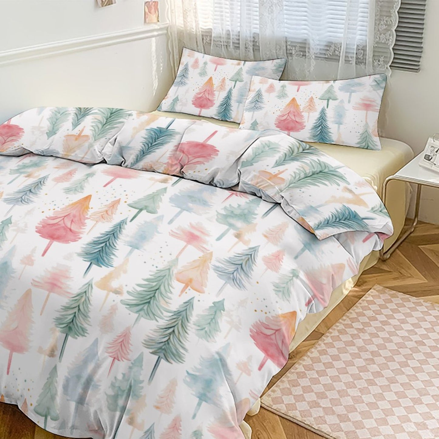 Holiday Pastel Trees 3-Piece Bedding Set-90"x90" Full/Queen Duvet