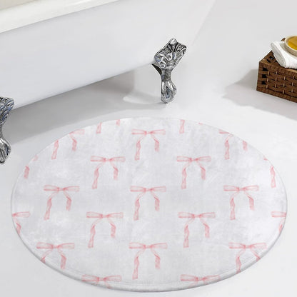 Round Bath Mat- Watercolor Coquette Pink Bows