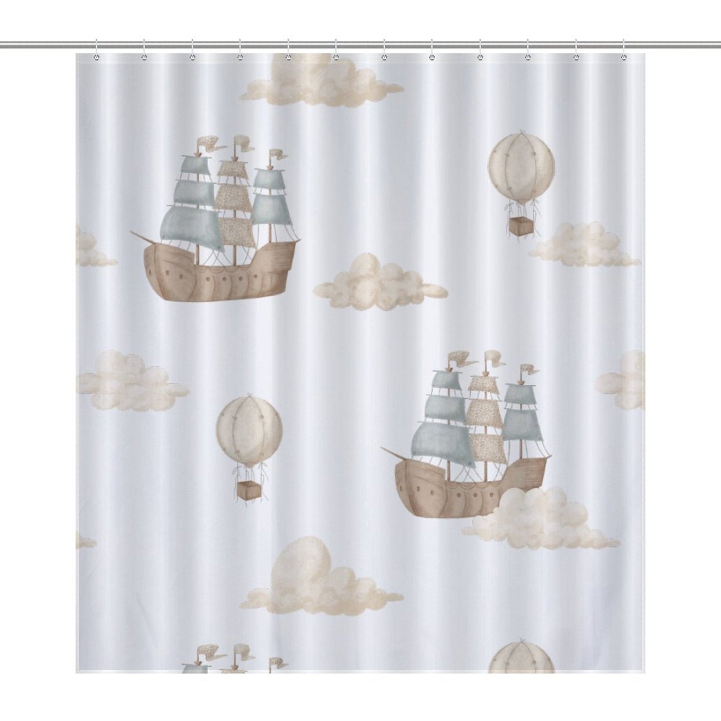 Lightweight Shower Curtain- Watercolor Pirate Ships