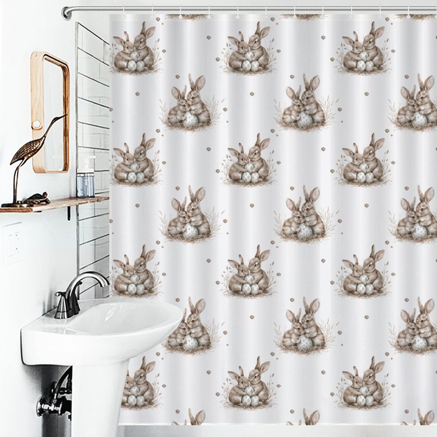 Lightweight Shower Curtain-Watercolor Bunny Eggs