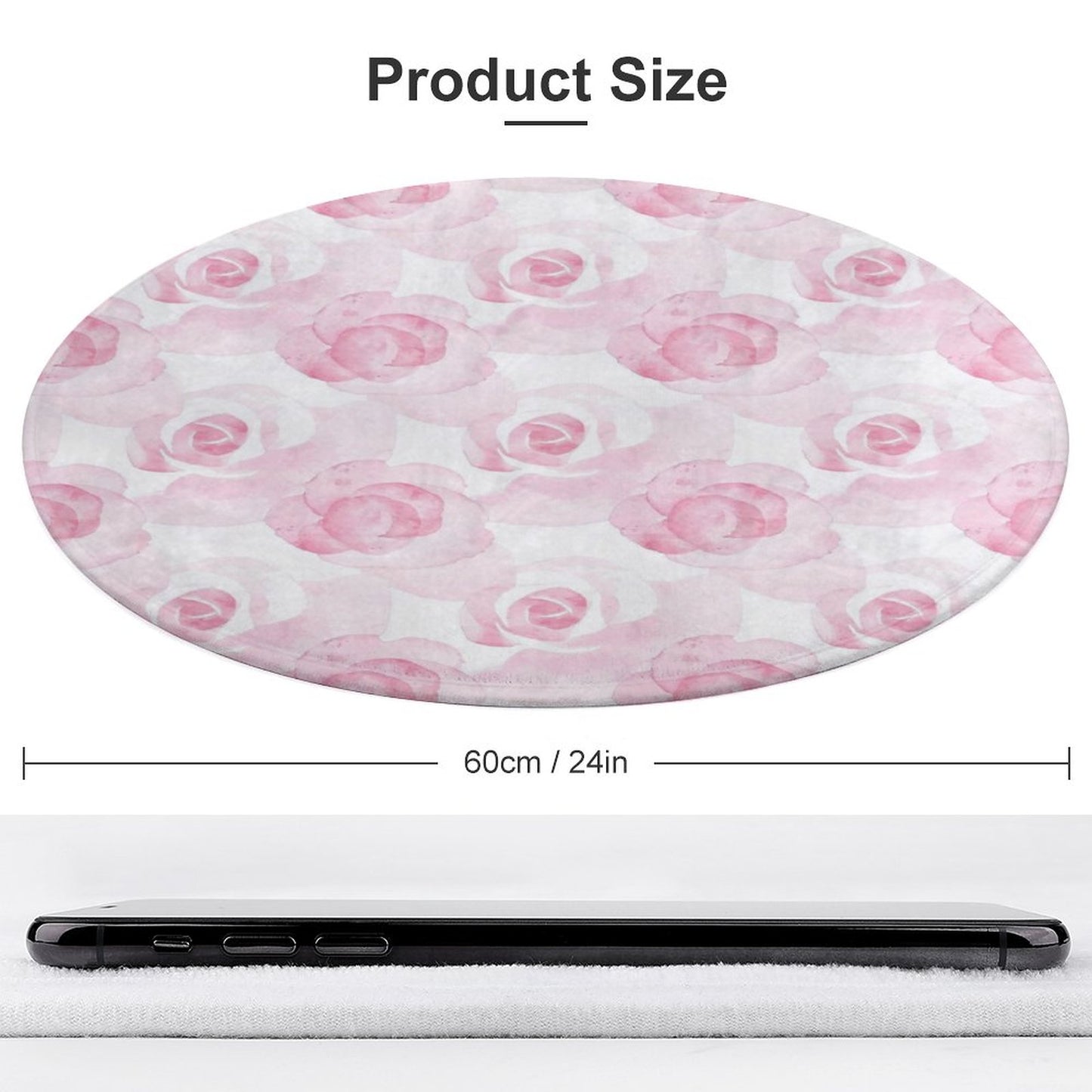 Round Plush Bath Mat- Watercolor Roses