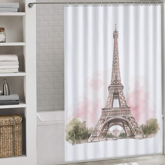 Lightweight Shower Curtain- Pink Paris Eiffel Tower