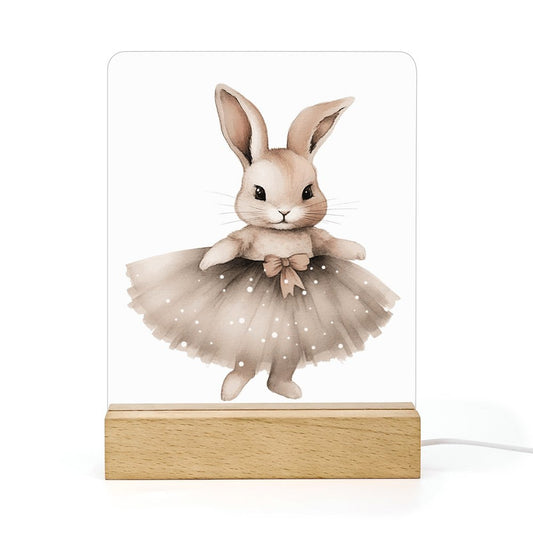 Watercolor Ballerina Bunnies Acrylic Night Light with Wooden Base