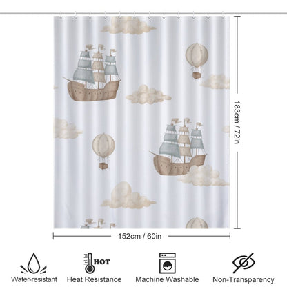 Lightweight Shower Curtain- Watercolor Pirate Ships