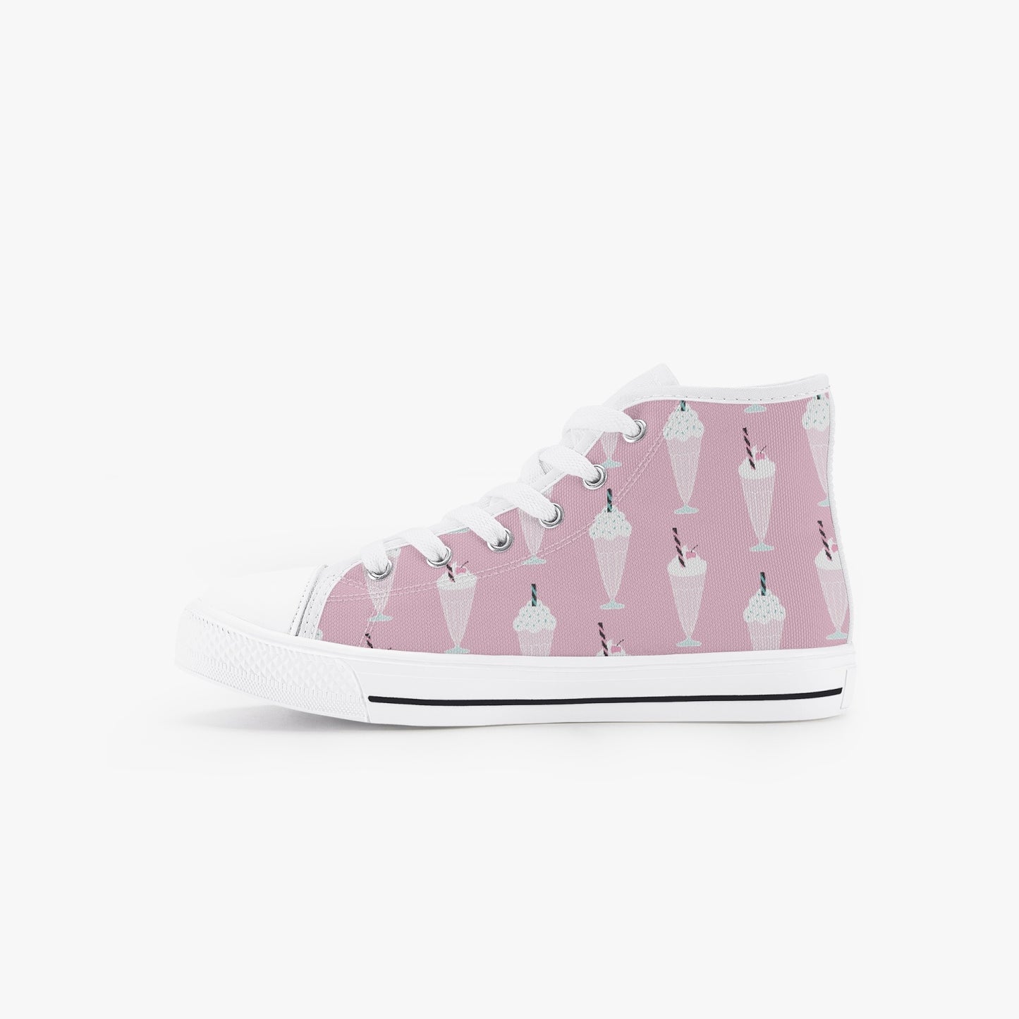 Girls 50s Diner Milkshake Pink Kid’s High-Top Canvas Shoes