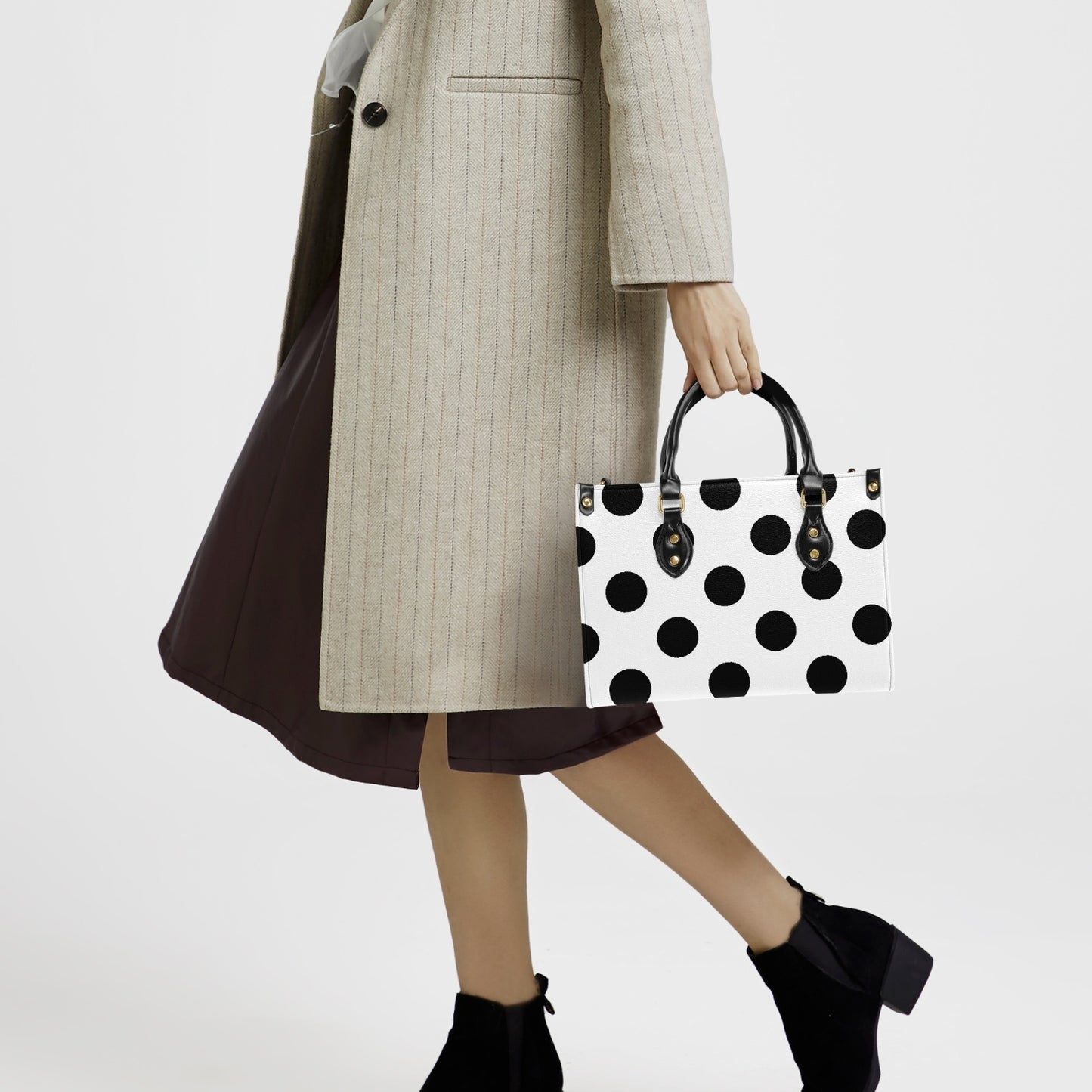 Structured Handbag- Black and White Polka