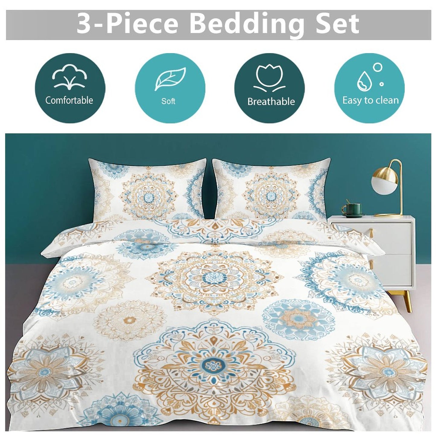 3-Piece Bedding Set-86"×70"/ 218×177cm (Dual-sidede Printing)