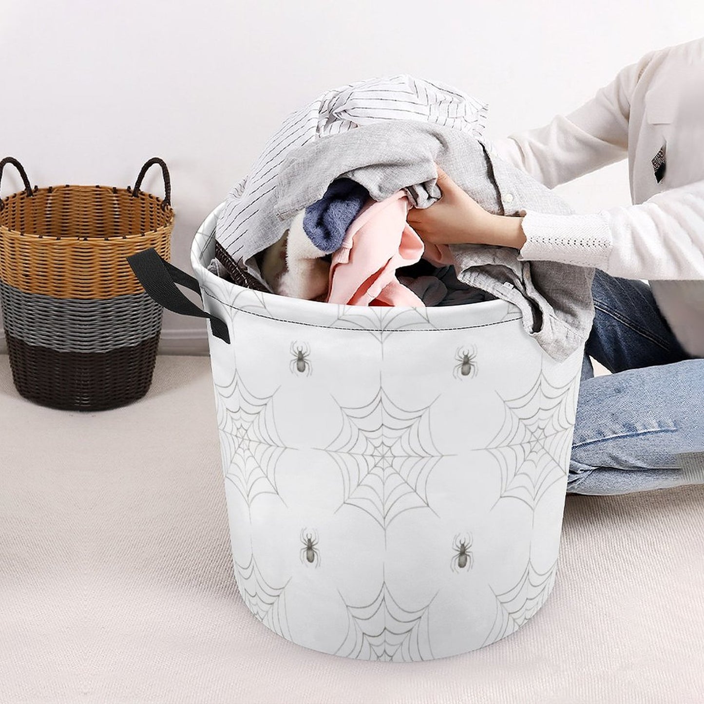 Collapsible Laundry Hamper- Halloween Watercolor Spider Webs