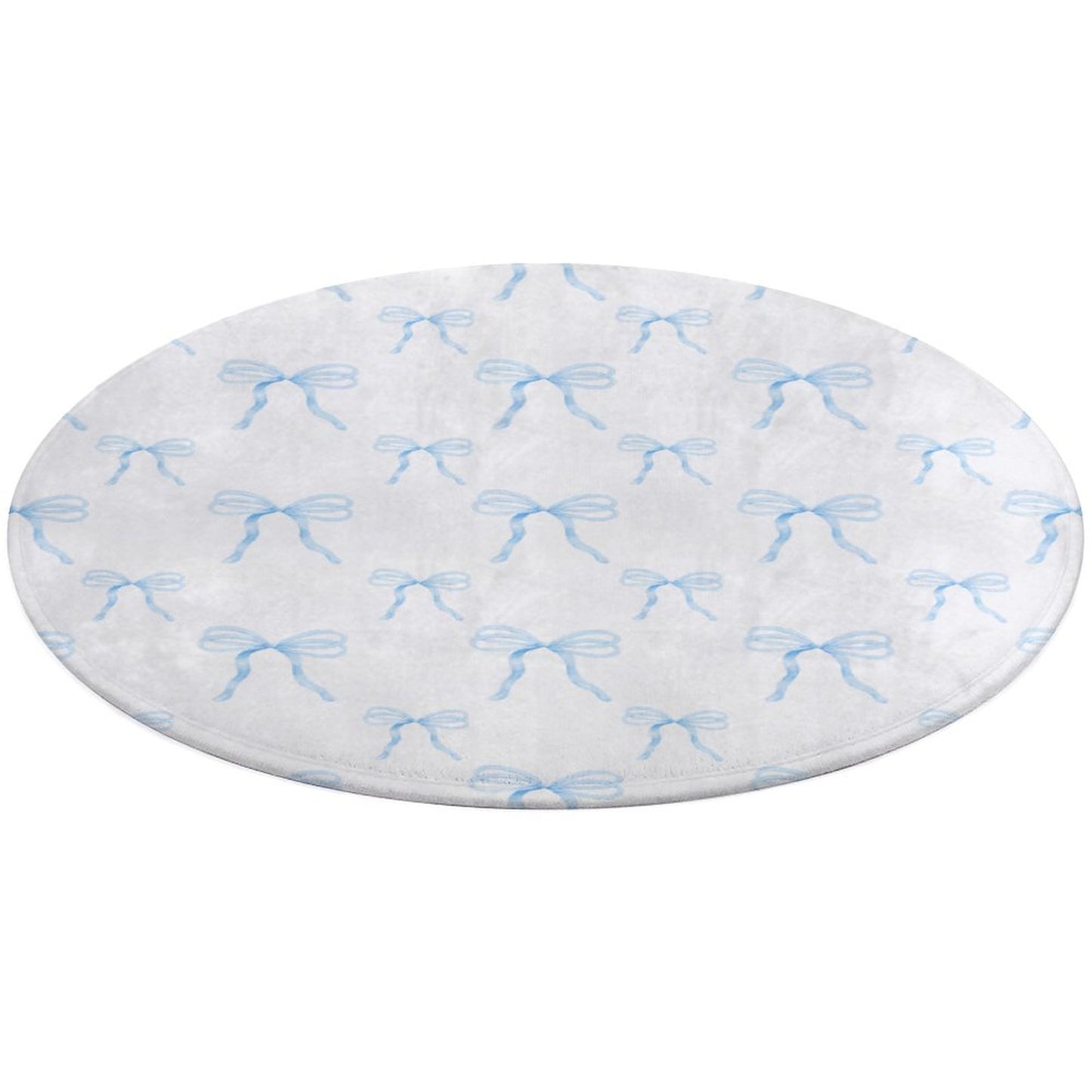 Round Bath Mat-Watercolor Coquette Blue Bows