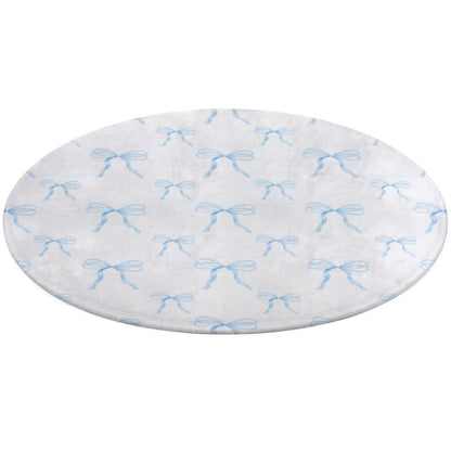 Round Bath Mat-Watercolor Coquette Blue Bows