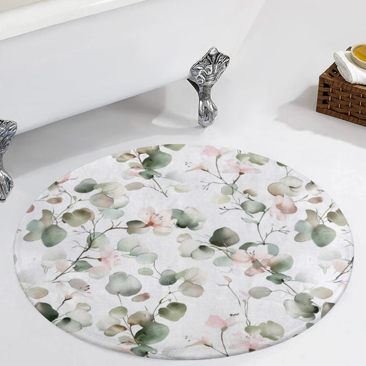 Round Plush Bath Mat- Elegant Eucalyptus Floral