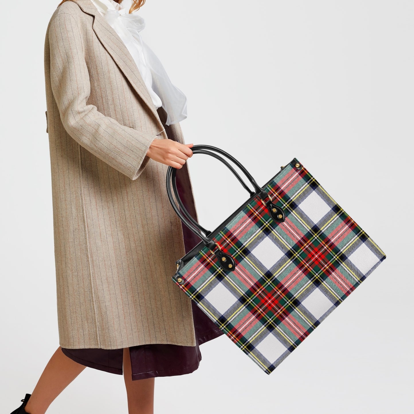 Structured Handbag- Holiday White Tartan Plaid