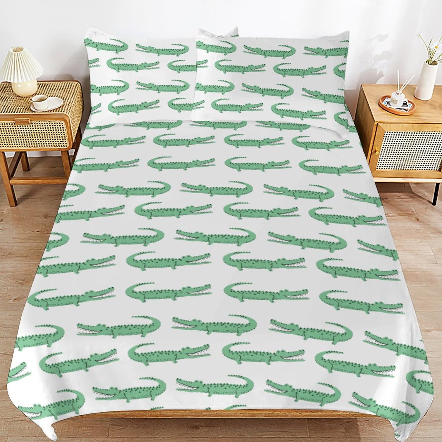 Boy's Bedding Set-90"x90" Full-Queen Green Crocodiles Duvet Cover