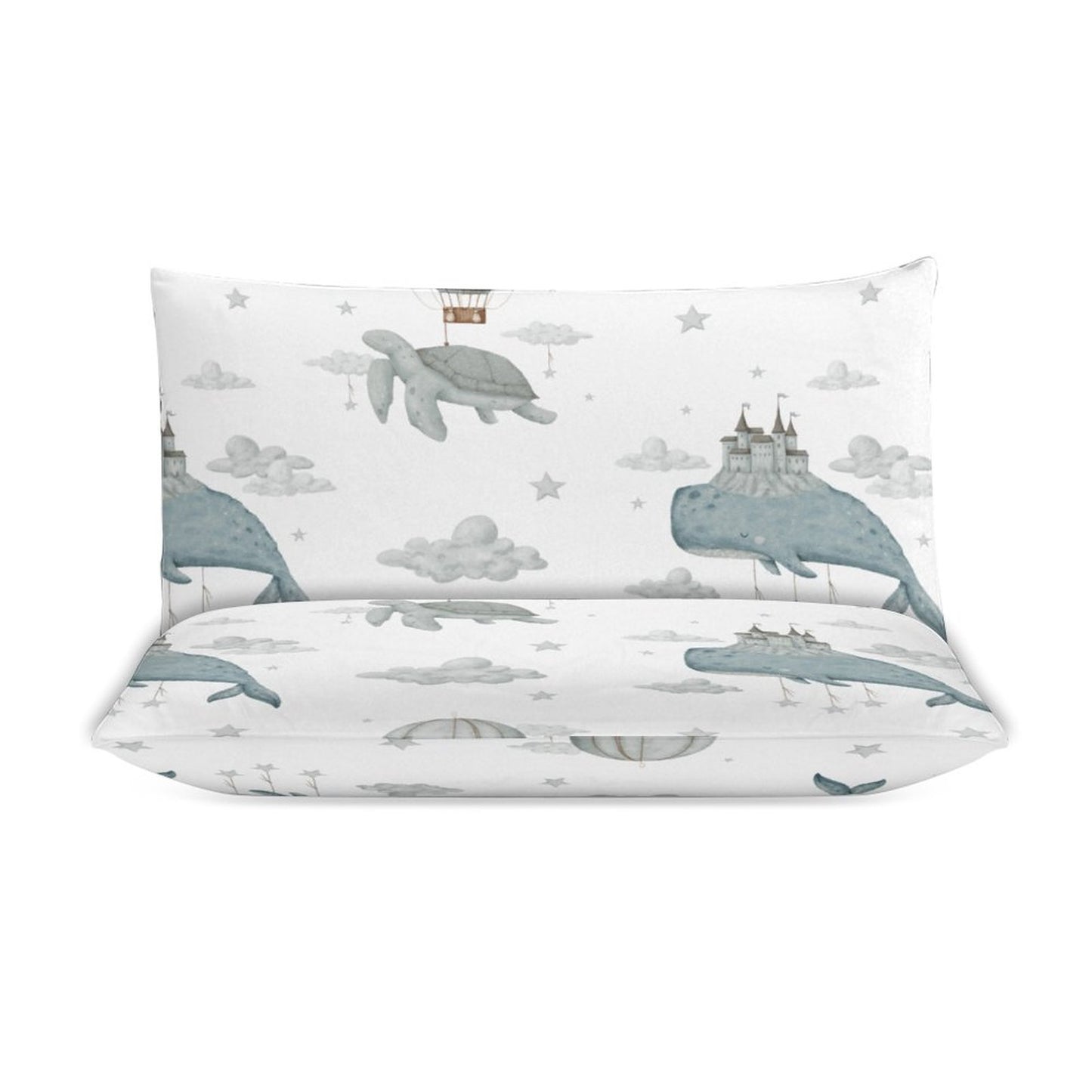 Whale Clouds 3-Piece Bedding Set-86"×70" Twin Reversible Duvet Cover Set