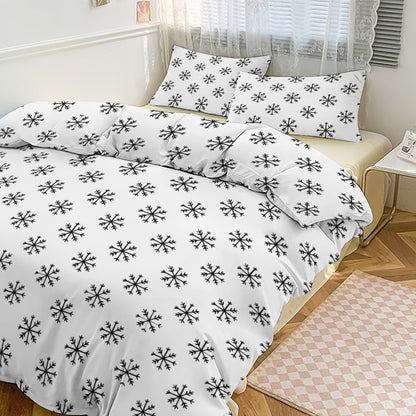 Minimalist Black White Snowflake 3-Piece Bedding Set-90"x90" Full, Queen, Reversible Duvet Cover Set