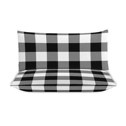 Black White Buffalo Plaid 3-Piece Bedding Set-90"x90" Full, Queen Holiday Plaid Duvet Cover Set