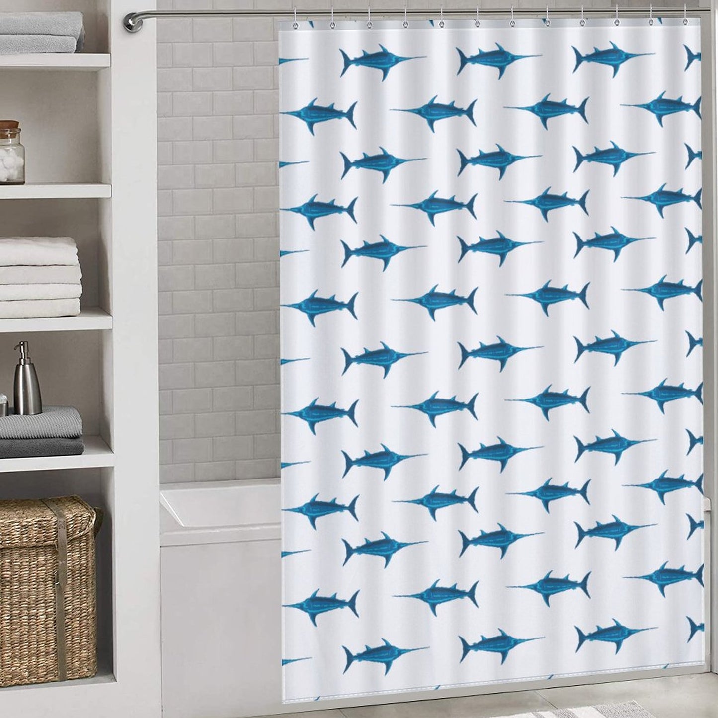 Lightweight Shower Curtain-Preppy Swordfish