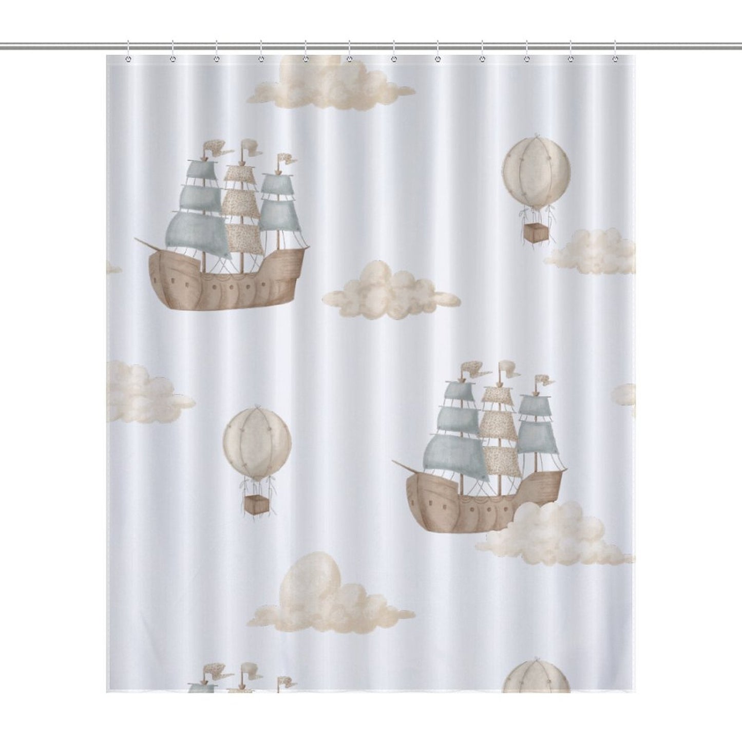 Lightweight Shower Curtain- Watercolor Pirate Ships