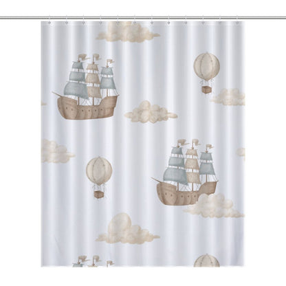 Lightweight Shower Curtain- Watercolor Pirate Ships