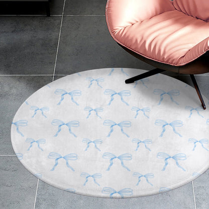 Round Bath Mat-Watercolor Coquette Blue Bows