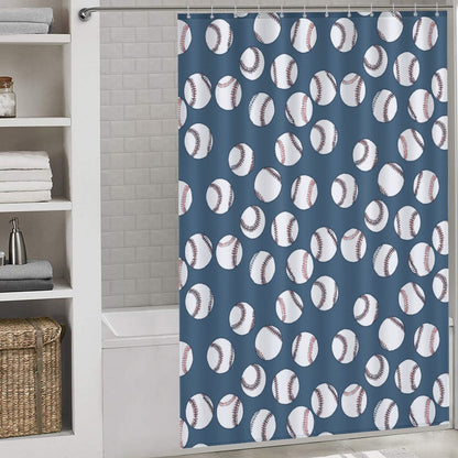 Lightweight Shower Curtain- Baseball Blues