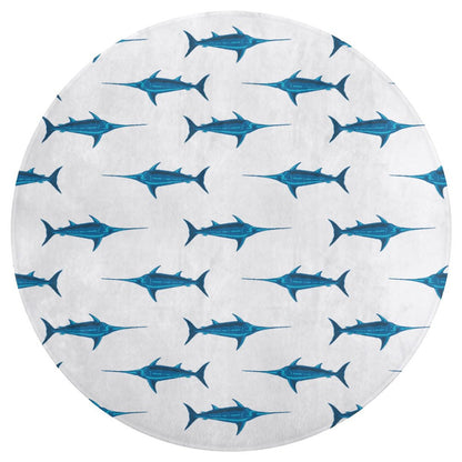 Round Plush Bath Mat- Preppy Swordfish