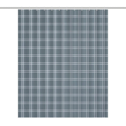 Lightweight Shower Curtain- Blue Check Stripes