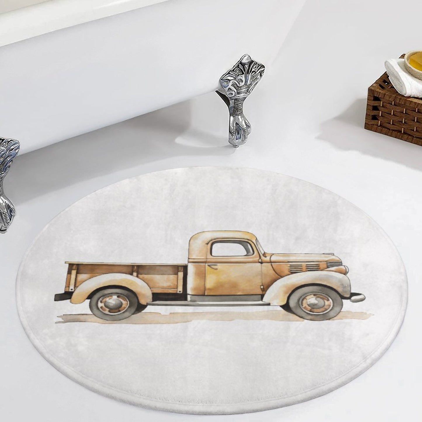 Round Bath Mat- Vintage Trucks