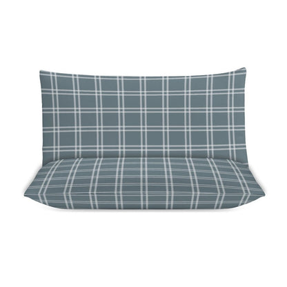 Blue Check Plaid 3-Piece Bedding Set-90"x90" Full, Queen Blue Check Duvet Cover Set