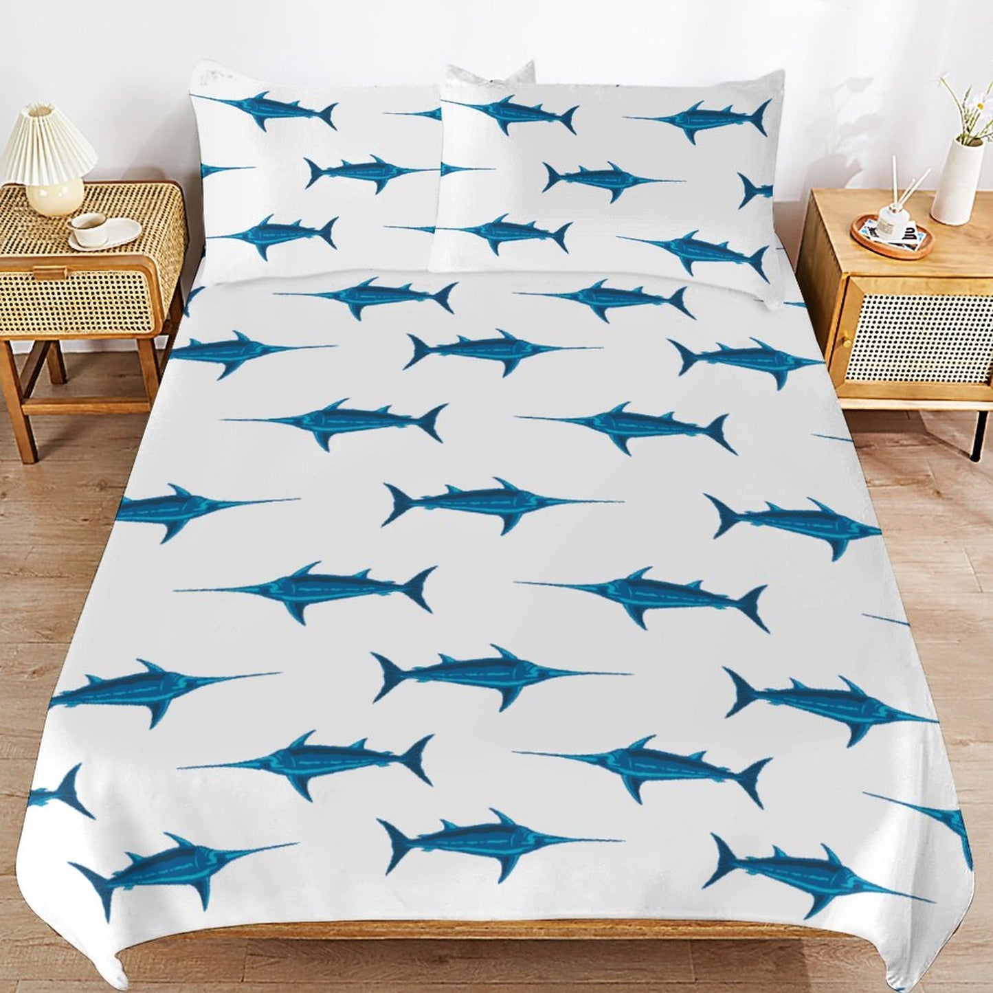 Boy's Bedding Set-90"x90" Full-Queen Blue Swordfish Duvet Cover