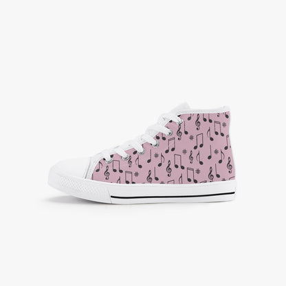 Girls 50s Diner Music Notes  Pink Kid’s High-Top Canvas Shoes