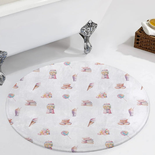 Round Plush Bath Mat- Watercolor Candy Land