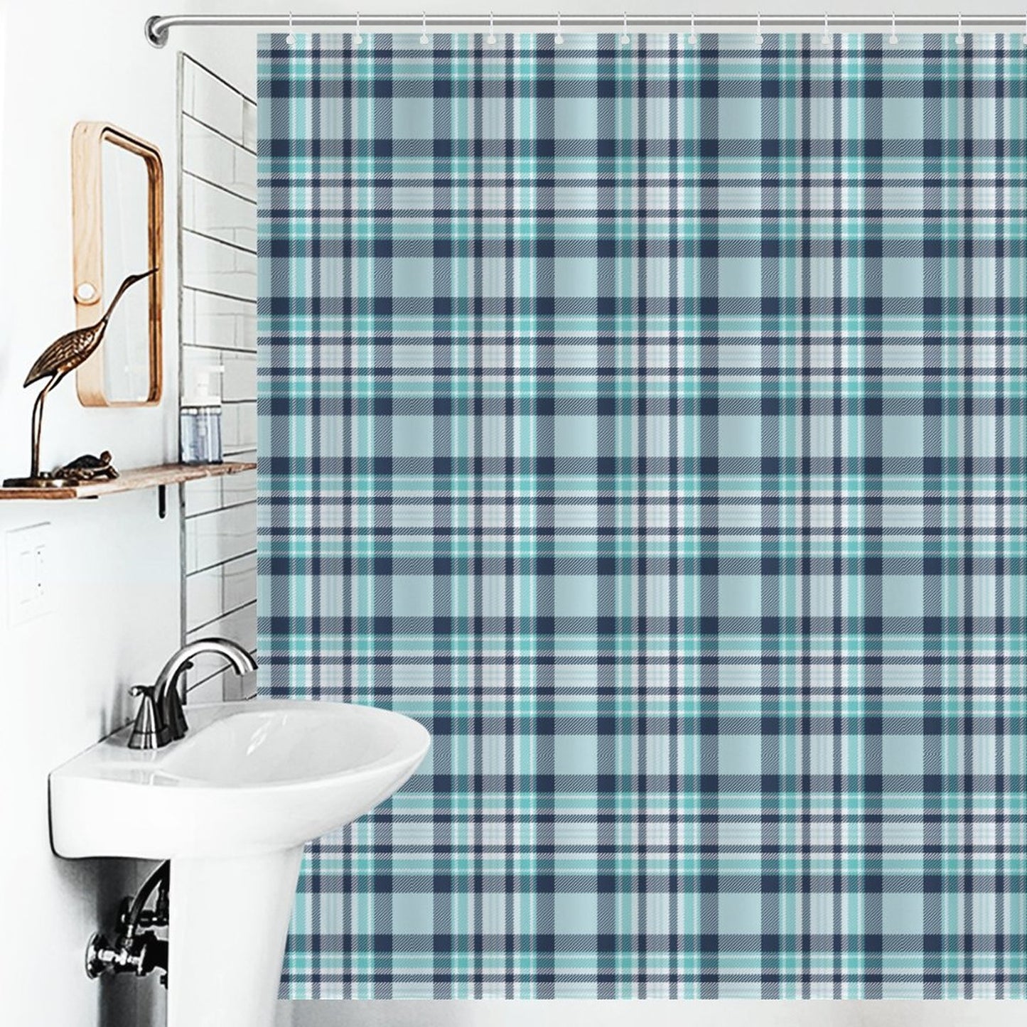 Lightweight Shower Curtain- All the Blues Plaid