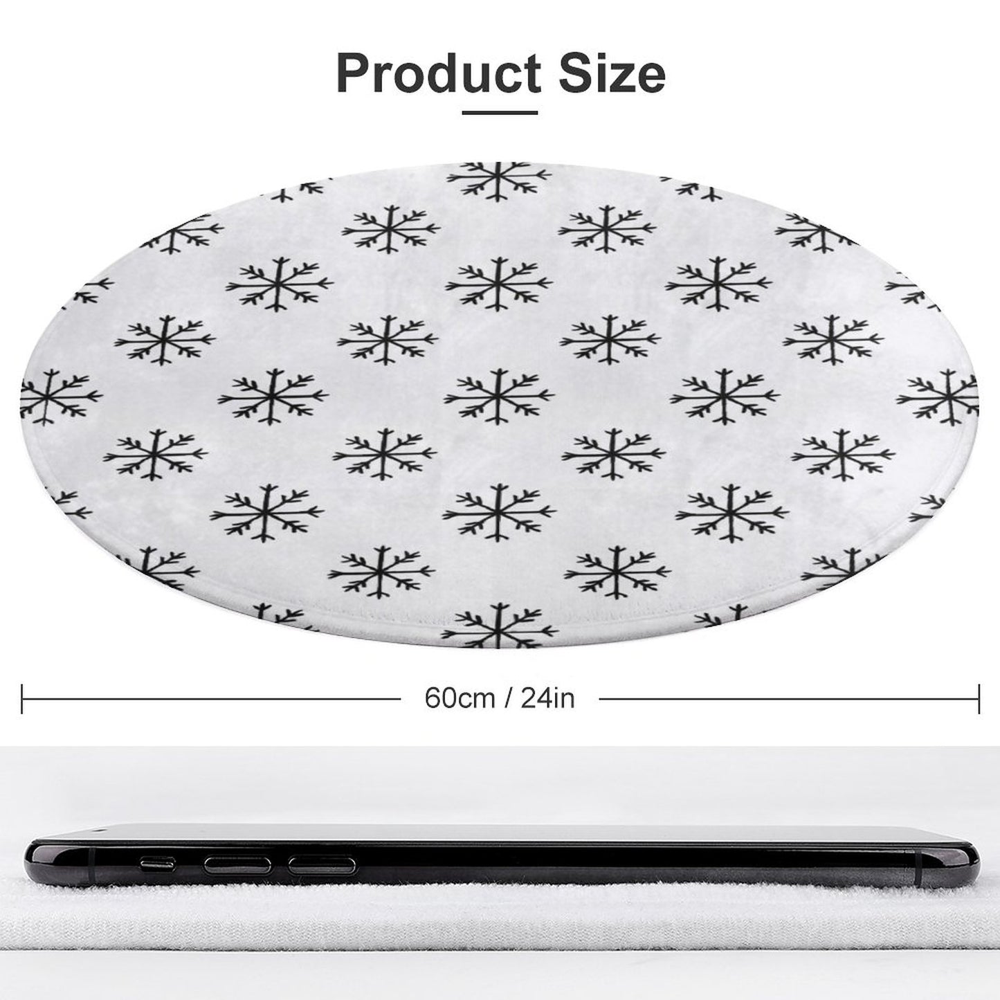 Round Plush Bath Mat- Sophisticated Snowflake