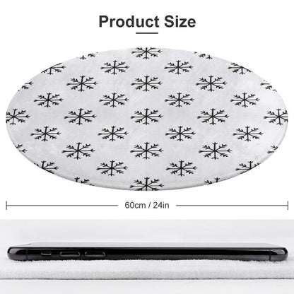 Round Plush Bath Mat- Sophisticated Snowflake