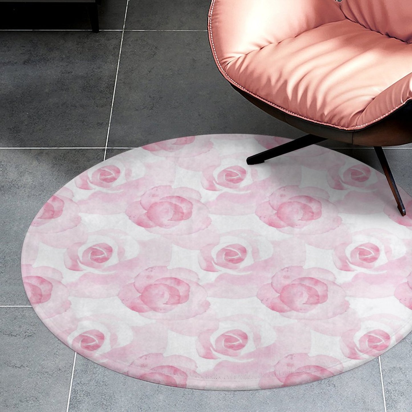 Round Plush Bath Mat- Watercolor Roses