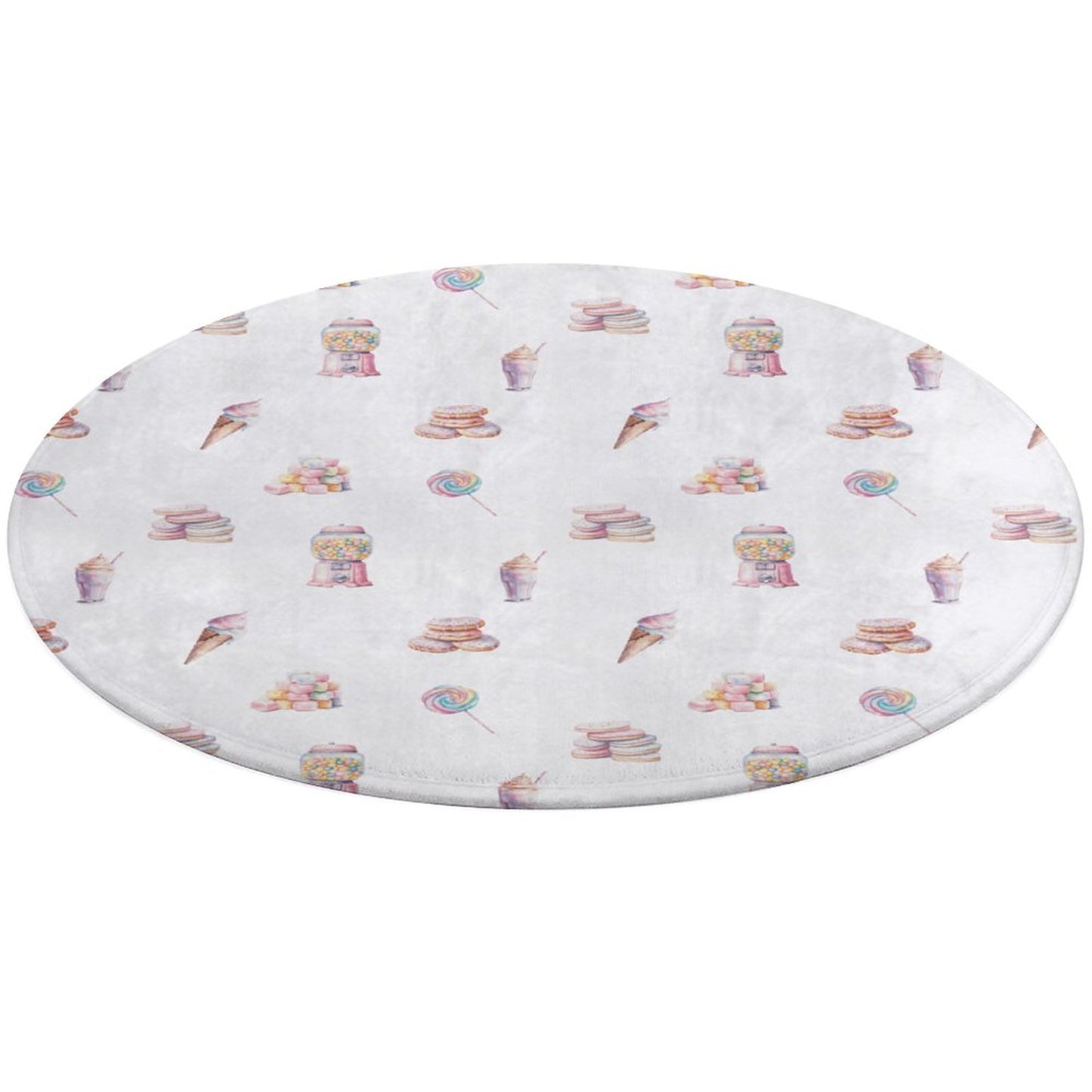 Round Plush Bath Mat- Watercolor Candy Land