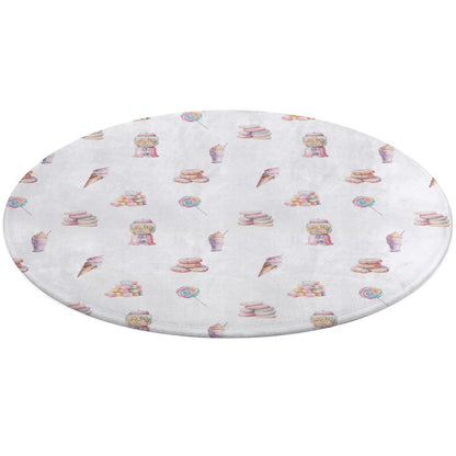 Round Plush Bath Mat- Watercolor Candy Land