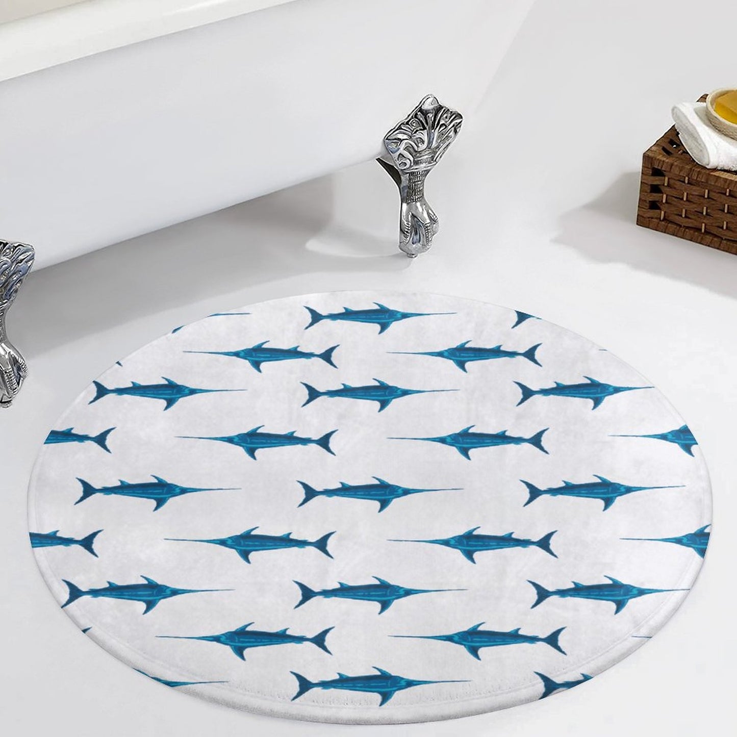 Round Plush Bath Mat- Preppy Swordfish