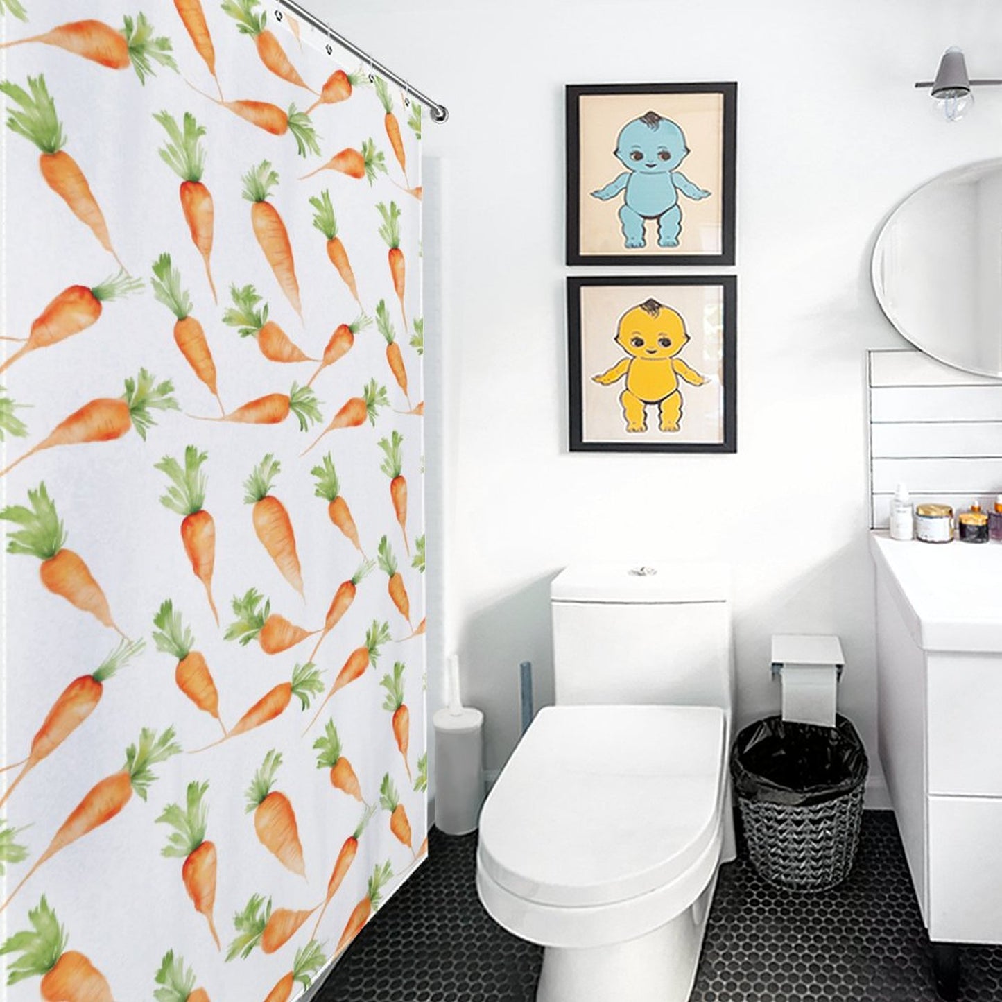 Lightweight Shower Curtain- Watercolor Carrots