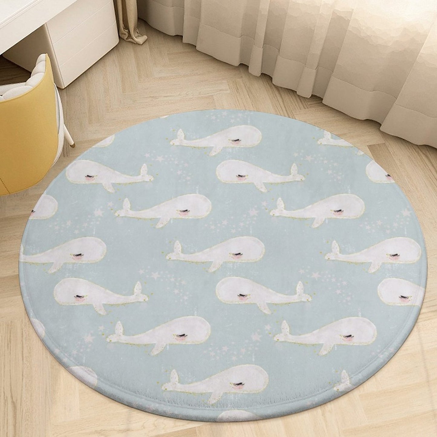 Round Plush Bath Mat- Beach Baby Whales